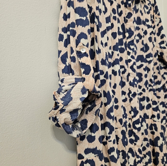 Entro Womens Button-Up Tunic Top NWOT Adjustable Sleeve Lightweight Pink Blue L - Picture 9 of 14